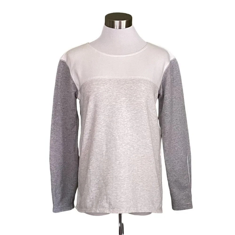 J Crew Colorblock Back Zip Sweatshirt Womens XS Gray White Long Sleeve Pullover